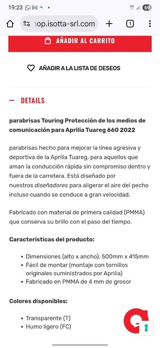 Cúpula Aprilia Tuareg 660
