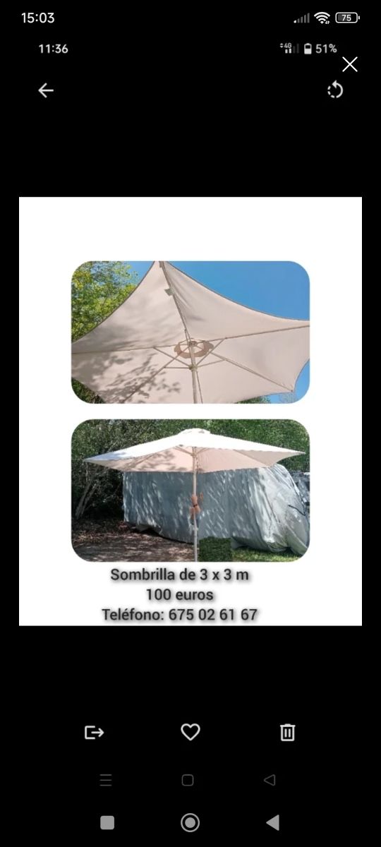 Sombrilla de madera 3x3m
