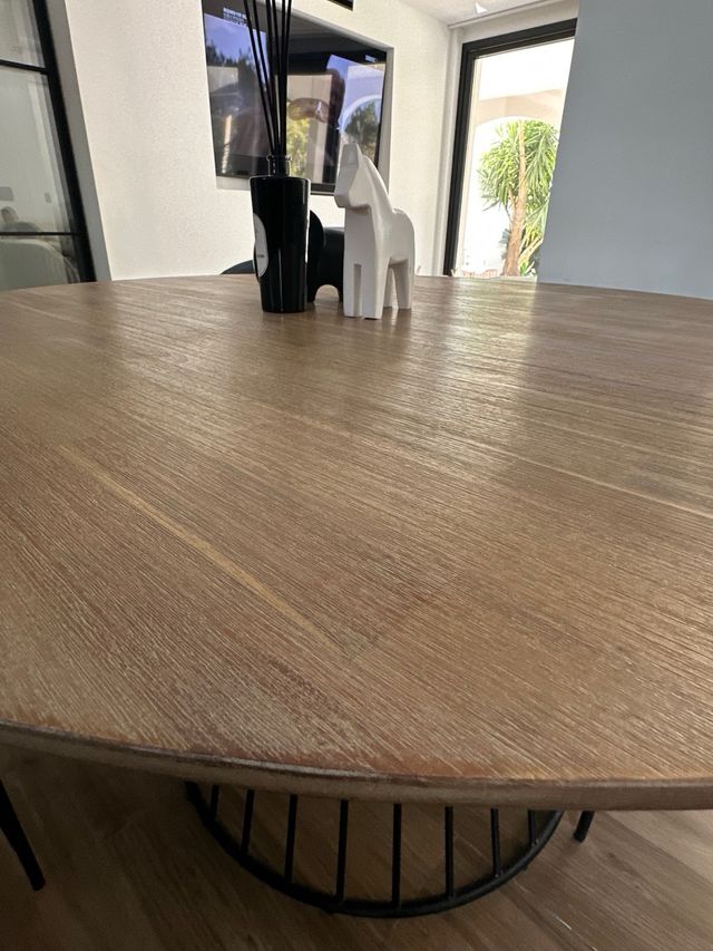 Mesa comedor redonda madera y hierro