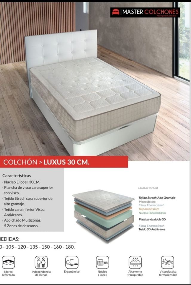Cama Matrimonial con Cabecero Beige