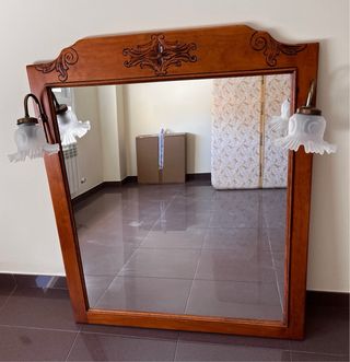 Mueble de baño madera y mármol con espejo