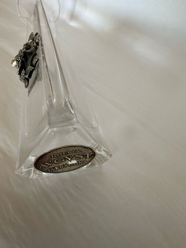 Jarrón de Cristal con Adorno Floral de Plata