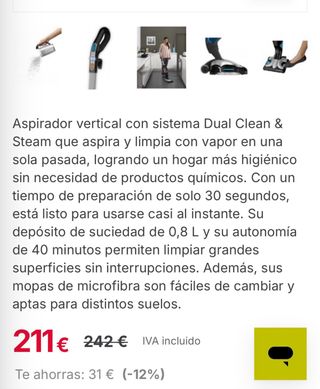 Rowenta aspirador friega suelo vapor dual clean