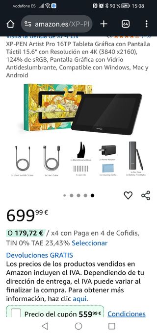 XP-PEN Artist Pro 16TP Pantalla Gráfica precintada