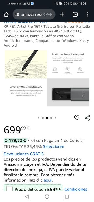 XP-PEN Artist Pro 16TP Pantalla Gráfica precintada