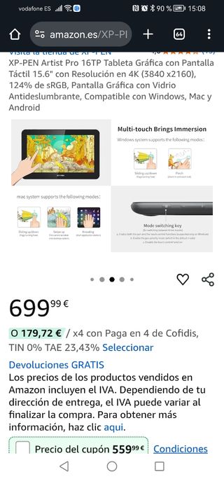 XP-PEN Artist Pro 16TP Pantalla Gráfica precintada
