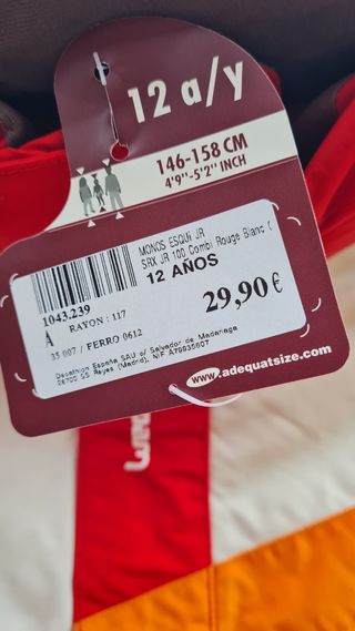 Mono de esquí infantil Decathlon rojo