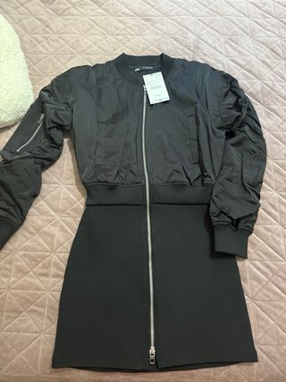 Vestido ZARA Negro Bomber y Falda Cremallera