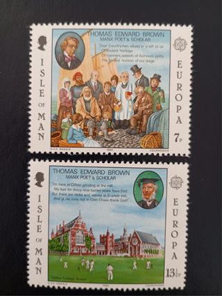 Lote 2 sellos Isla de Man Thomas Edward Brown