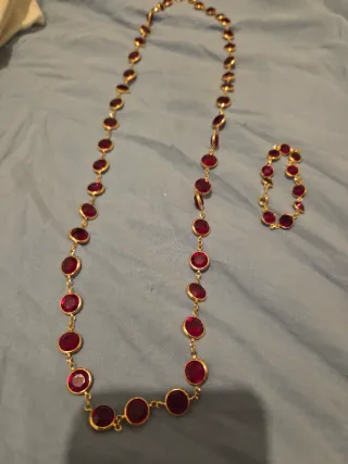 Collar y pulsera dorad piedra austriacas Rojo/rosa