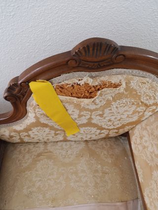 Mueble teléfono antiguo madera y tela vintage