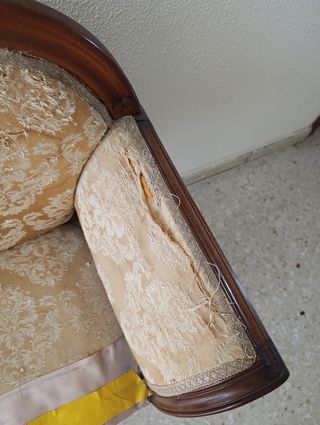 Mueble teléfono antiguo madera y tela vintage