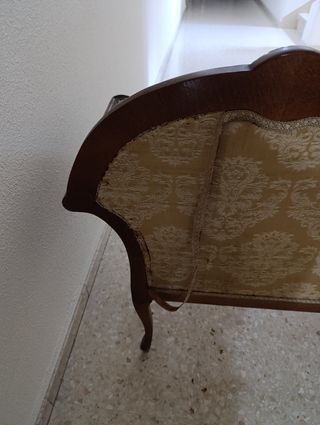 Mueble teléfono antiguo madera y tela vintage