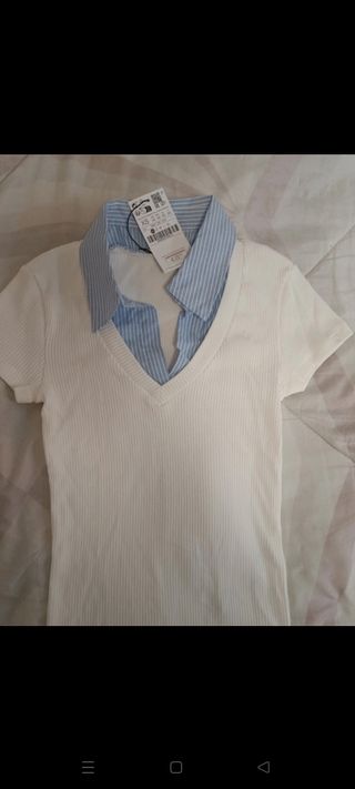 Camiseta Stradivarius Blanca Talla XS