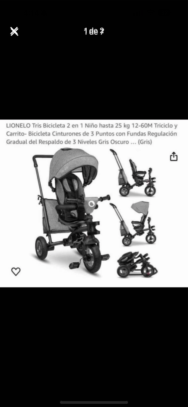 Triciclo Lionelo Tris 3 en 1 Gris Oscuro