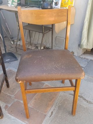 4 Sillas Vintage Madera y Polipiel