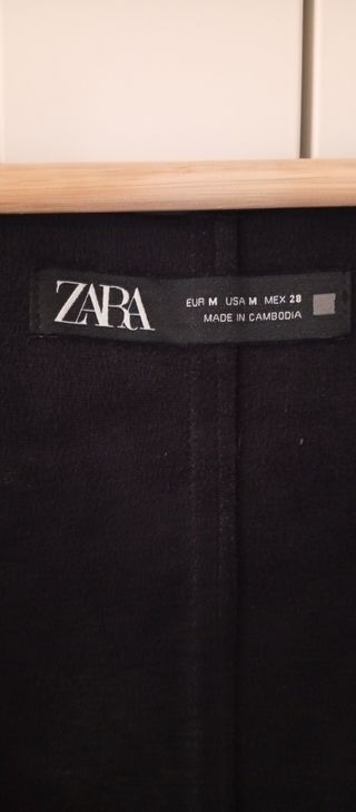 Vestido Pichi Zara Negro Combinado Piel y Plisado