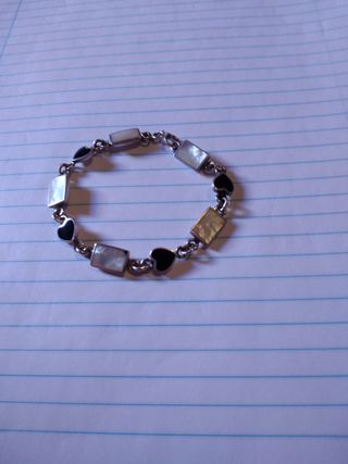 Pulsera Plata Nácar Corazones