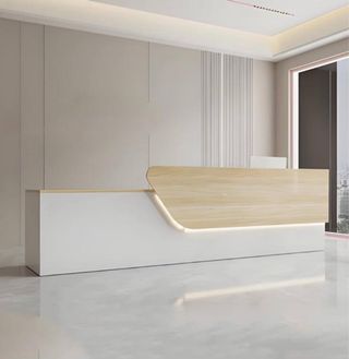 Recepción moderna madera y blanco