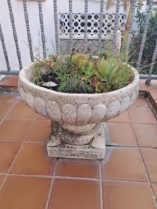 Macetero Grande de Granito Beige/Gris