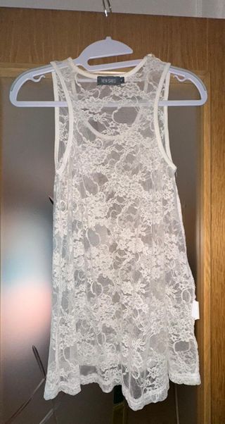 NEW SAKS Top Encaje Blanco Talla M