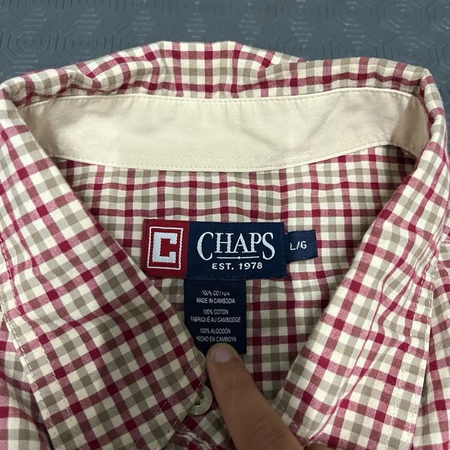 Camisa Chaps Xadrez Vermelha e Bege Tamanho L