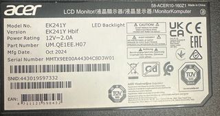 Monitor Acer Gaming 24 FHD 100Hz 1ms Negro