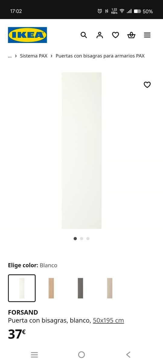 Puerta IKEA PAX Forsand Blanca 50x195cm
