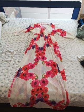 Vestido largo estampado flores manga media