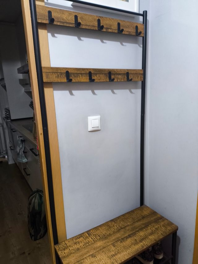 Perchero Metálico con Zapatero Marrón y Negro