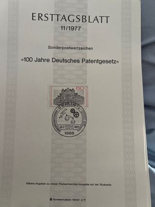 Hoja de Sello Ersttagsblatt 11/1977