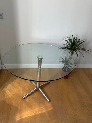Mesa redonda abatible cristal y acero