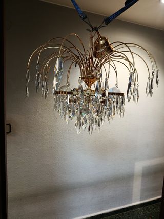 Lámpara de techo lágrimas cristal dorada