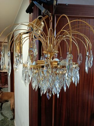 Lámpara de techo lágrimas cristal dorada