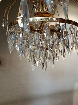 Lámpara de techo lágrimas cristal dorada