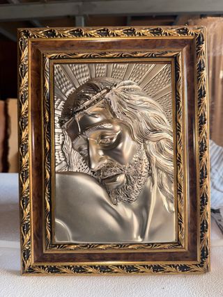 Cuadro Religioso Metal Dorado y Plateado
