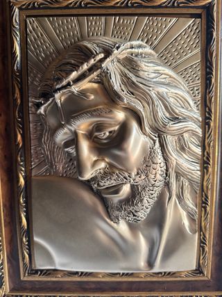 Cuadro Religioso Metal Dorado y Plateado