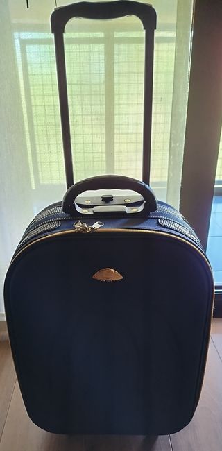 Maleta de viaje azul marino y dorada