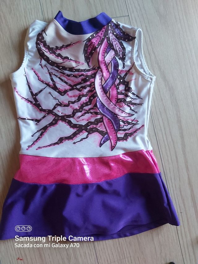 Maillot Gimnasia Rítmica Blanco/Rosa/Morado 8 años