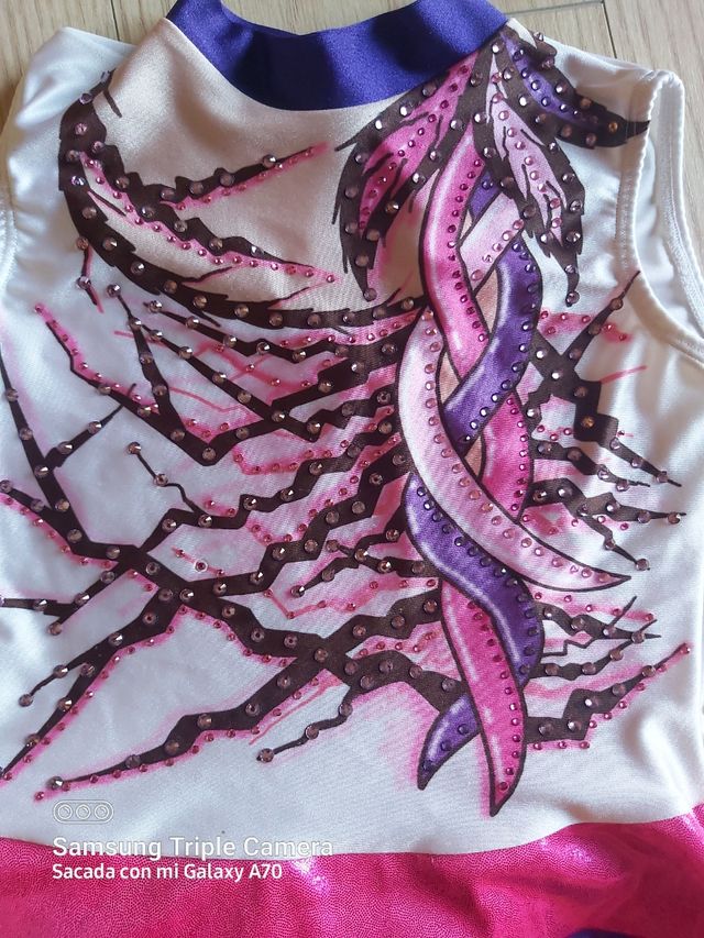 Maillot Gimnasia Rítmica Blanco/Rosa/Morado 8 años