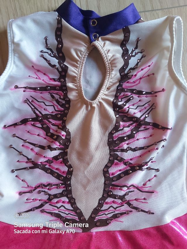 Maillot Gimnasia Rítmica Blanco/Rosa/Morado 8 años