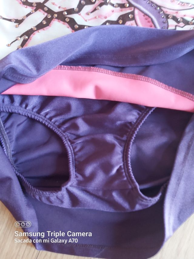 Maillot Gimnasia Rítmica Blanco/Rosa/Morado 8 años