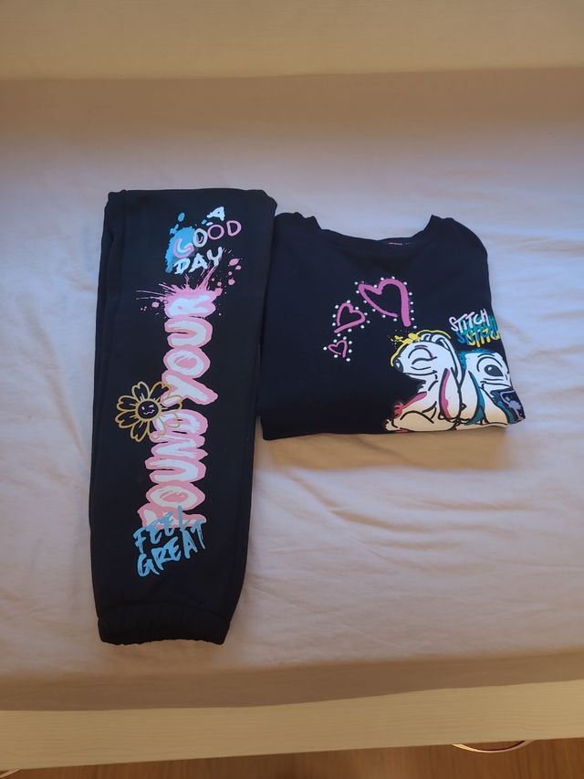 Chándal niña negro con estampado