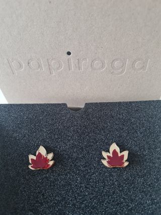Pendientes Papiroga Hojas Baco Oro y Rojo