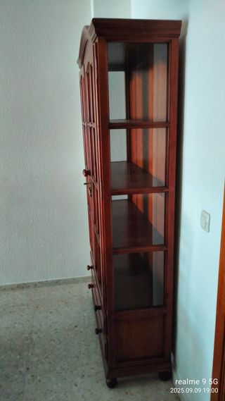 Vitrina de salón de madera y cristal