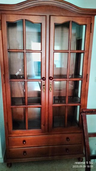 Vitrina de salón de madera y cristal
