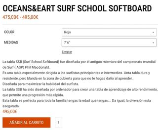 Tabla Surf Ocean Earth Softboard 7'6 Roja