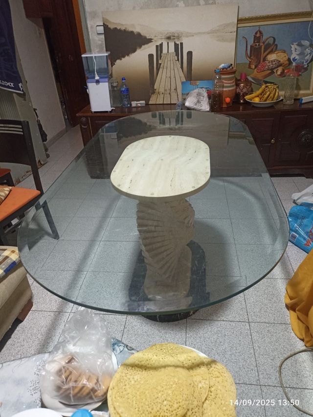 Mesa de cristal y mármol