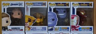 Funko Pop Hawkeye, Simba, Thanos, Iron Man