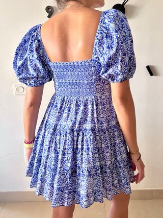 Vestido Zara azul y blanco estampado